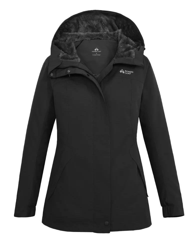 Pioneer Camp Women's Water-Resistant Puffer Jacket in Black, 2XL to 2XL